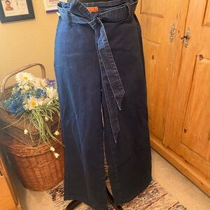 Denim, wide leg, tie waste, trouser
